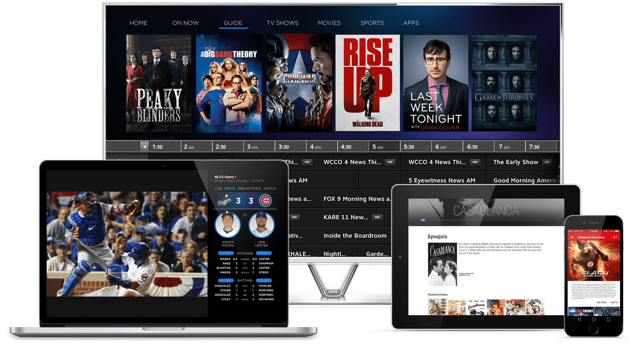 Interface d'un abonnement iptv iptvpourlafrance en 4K sur Smart TV, ordinateur portable, tablette et mobile